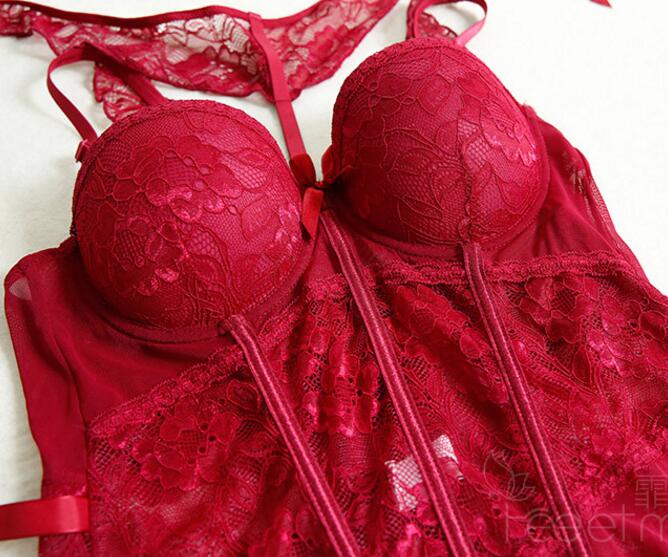 F5389-1Women Sexy Lingerie and Corset Lace Patchwork Push